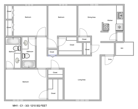 a typical floor plan of a 1 bedroom apartment